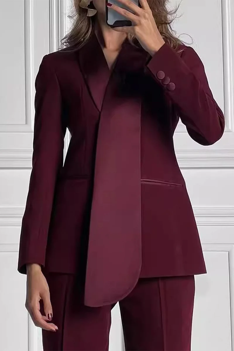 Casual Patchwork Turn-back Collar Long Sleeve Two Pieces - Panekey