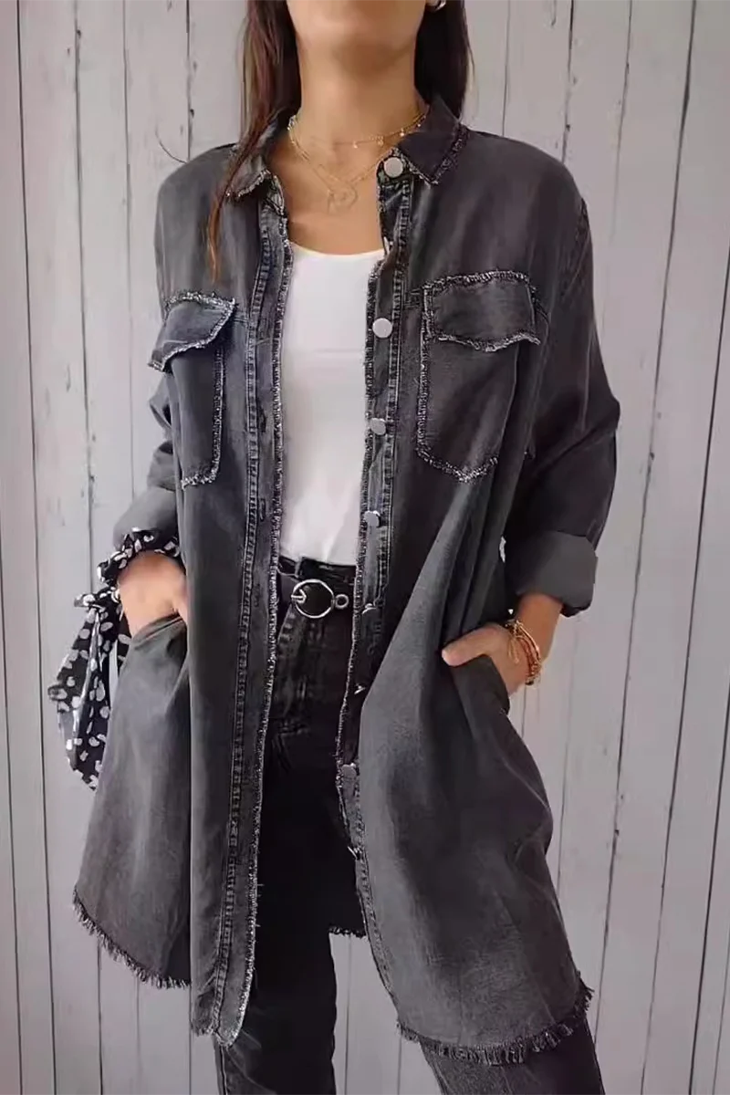 Casual Distressed Buttons Turndown Collar Blouses(4 Colors) - Panekey