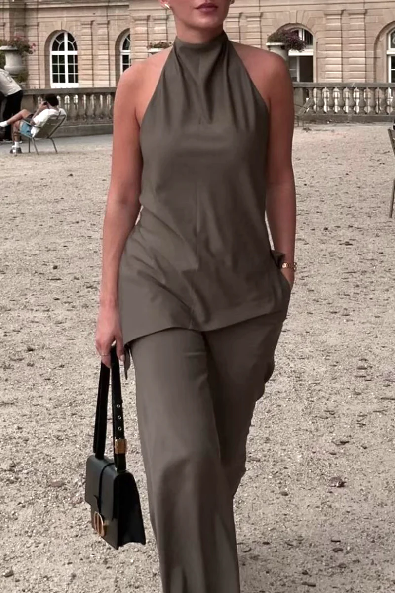 Casual Backless Irregular Halter Sleeveless Two Pieces - Panekey