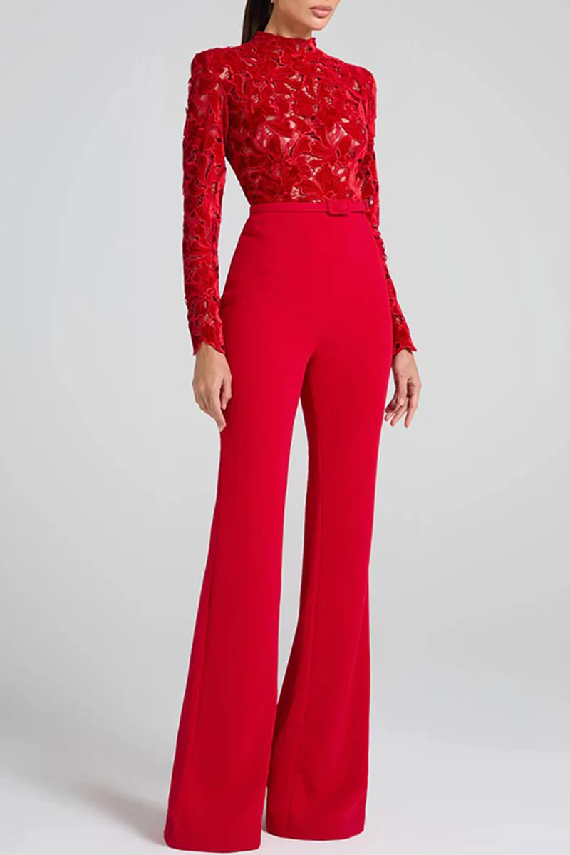 Casual Lace Half A Turtleneck Regular Jumpsuits - Panekey