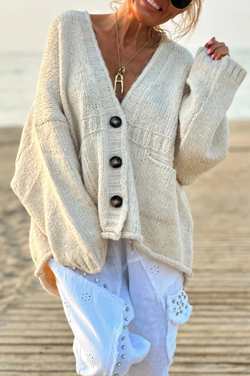 Casual Daily Pocket Buttons V Neck Outerwear - Panekey