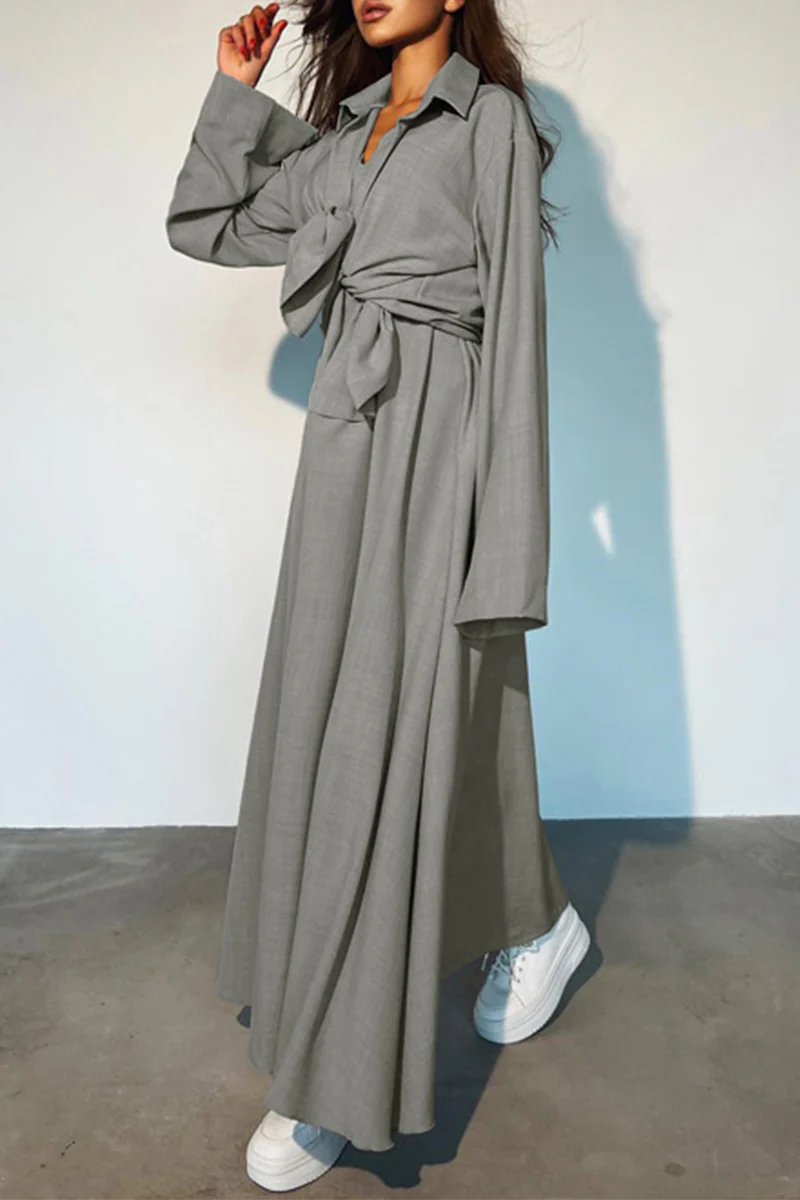 Casual Daily Solid Color Patchwork Turndown Collar Long Sleeve Two Pieces - Panekey