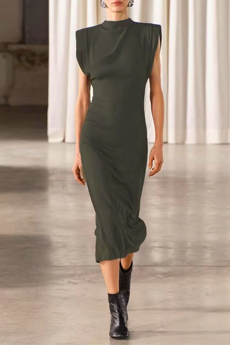 Casual Daily Solid Color Zipper Half A Turtleneck A Line Dresses - Panekey