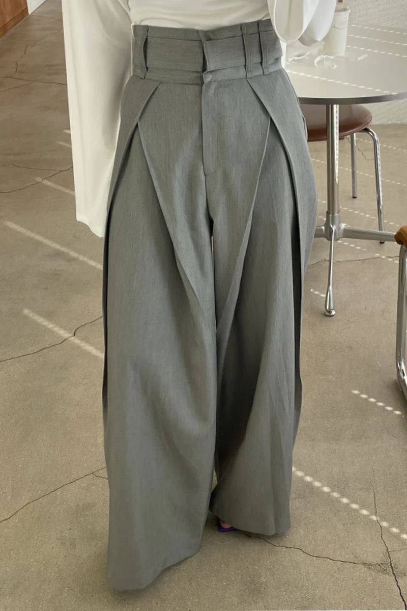 Casual Pocket Loose High Waist Wide Leg Bottoms - Panekey