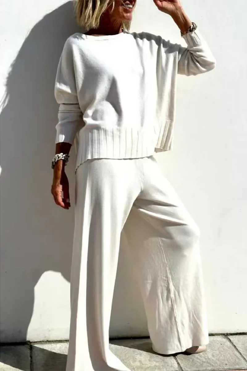 Casual Daily O Neck Long Sleeve Two Pieces(3 Colors) - Panekey