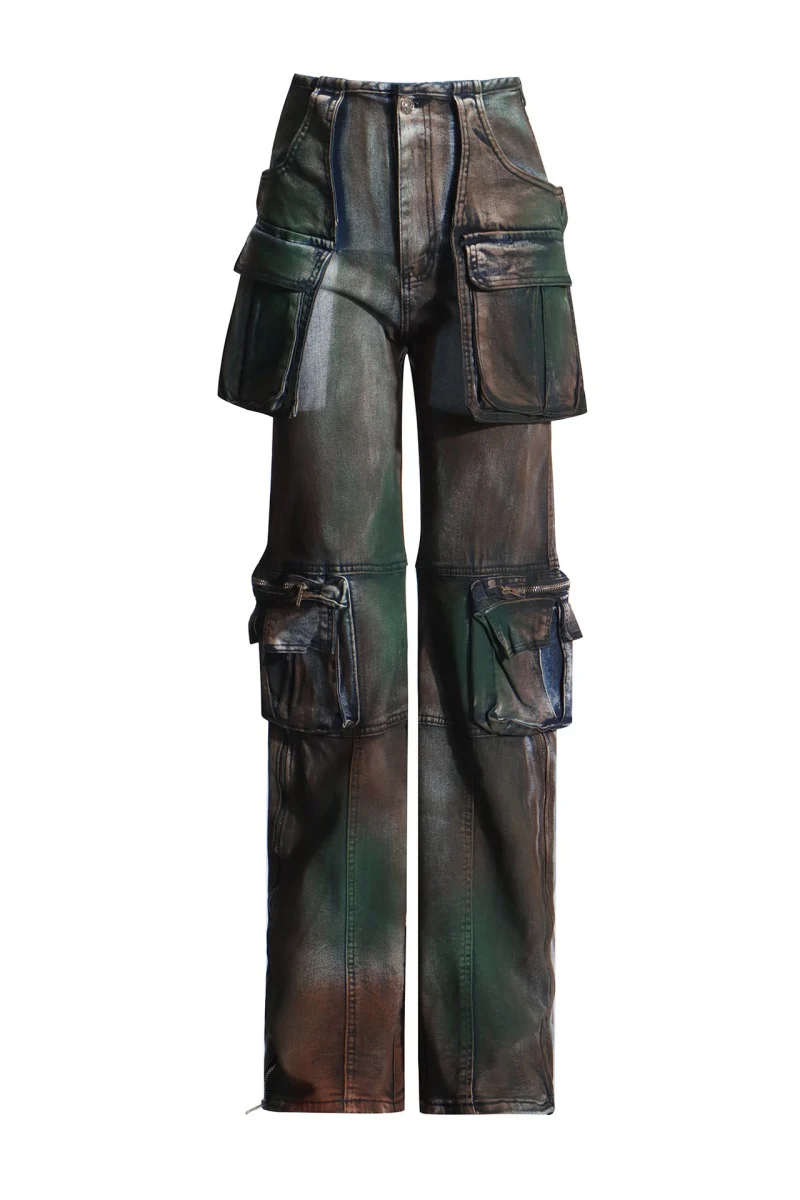 Casual Patchwork Pocket High Waist Straight Denim Jeans - Panekey