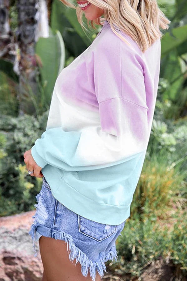 Casual Gradual Change Basic Contrast O Neck Tops - Panekey