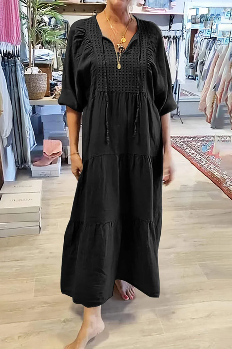 Casual Lace Up V Neck A Line Dresses(8 Colors) - Panekey