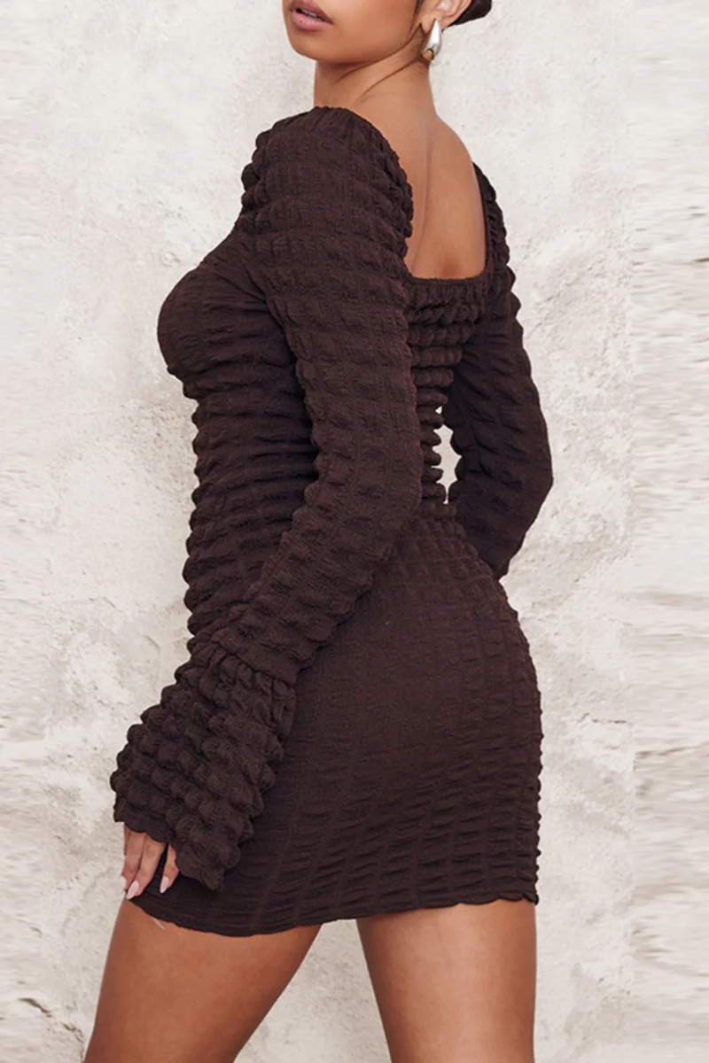 Casual Basic Square Collar Long Sleeve Dresses - Panekey