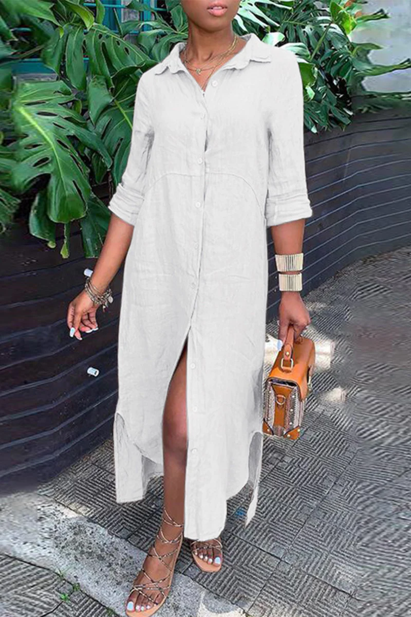 Casual Buttons Shirt Collar Shirt Dress Dresses(4 Colors) - Panekey