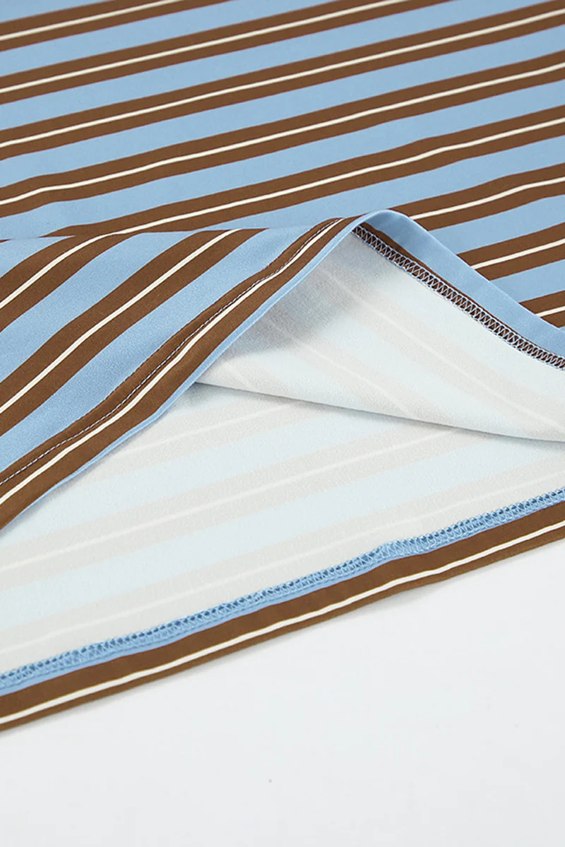 Casual Daily Striped Print Buttons Contrast Turndown Collar Tops - Panekey