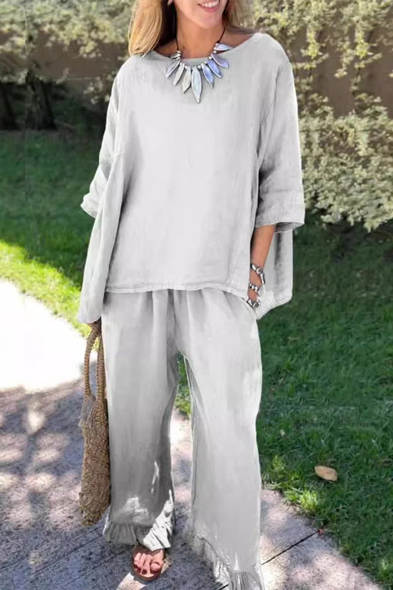 Casual Daily Solid Color Pocket O Neck Half Sleeve Two Pieces(6 Colors) - Panekey