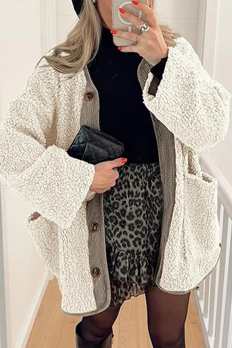 Casual Pocket Contrast O Neck Outerwear(6 Colors) - Panekey