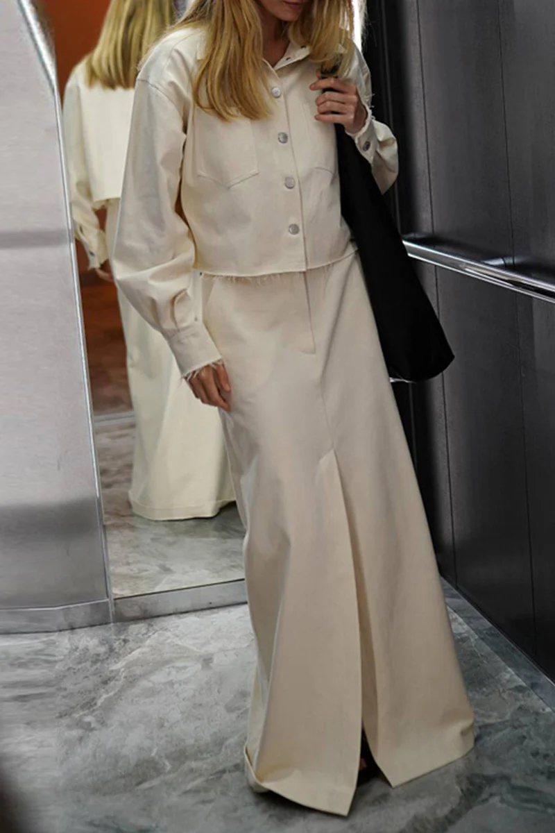 Casual Elegant Solid Pocket Turndown Collar Long Sleeve Two Pieces - Panekey