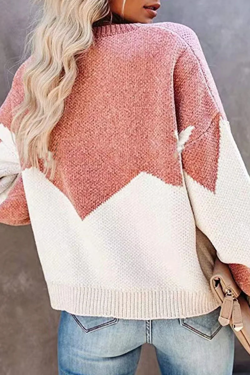 Casual Geometric  Contrast O Neck Tops Sweater - Panekey