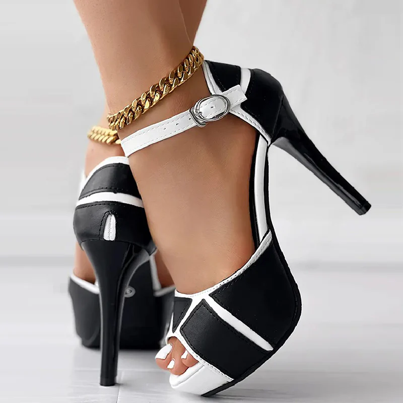 Casual Patchwork Contrast Fish Mouth Out Door Shoes (Heel Height 3.86in) - Panekey