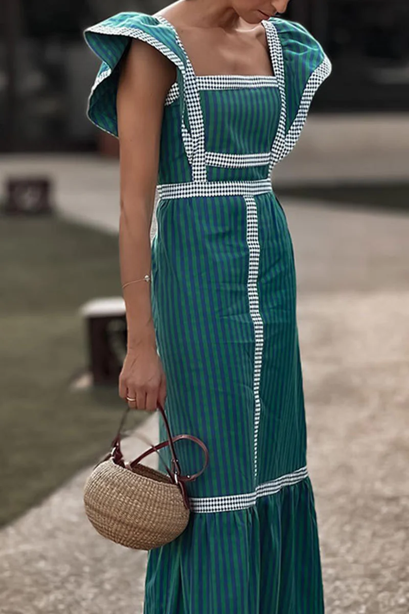 Casual Elegant Plaid Patchwork Flounce Square Collar A Line Dresses(3 Colors) - Panekey