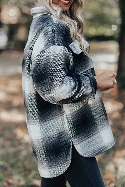 Casual Plaid Pocket Buckle Turndown Collar Outerwear(3 Colors) - Panekey