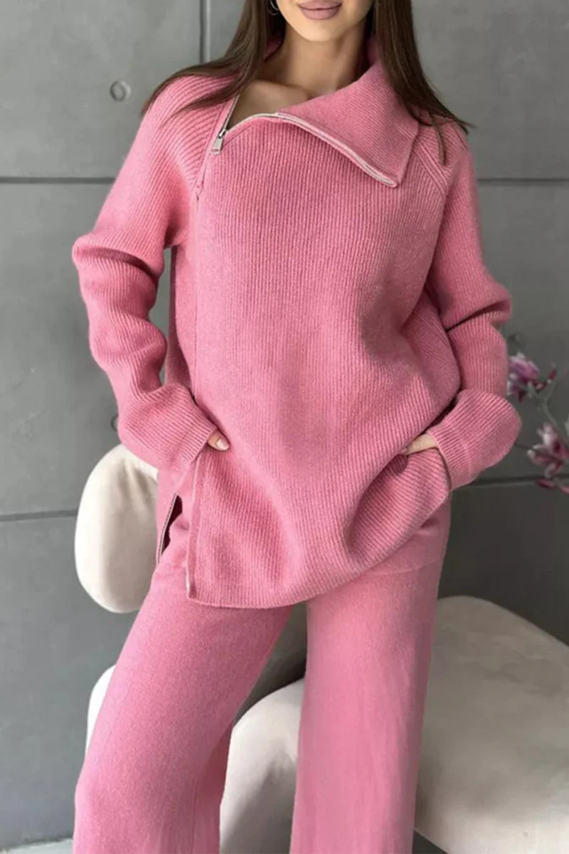 Casual Daily Zipper Collar Long Sleeve Two Pieces(6 Colors) - Panekey