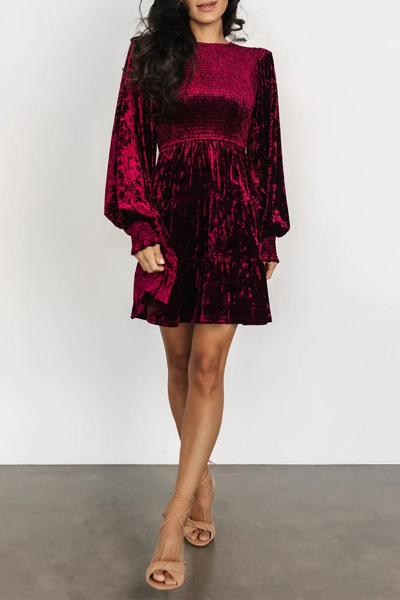 Casual Daily Ruffle Velvet O Neck A Line Dresses(4 Colors) - Panekey