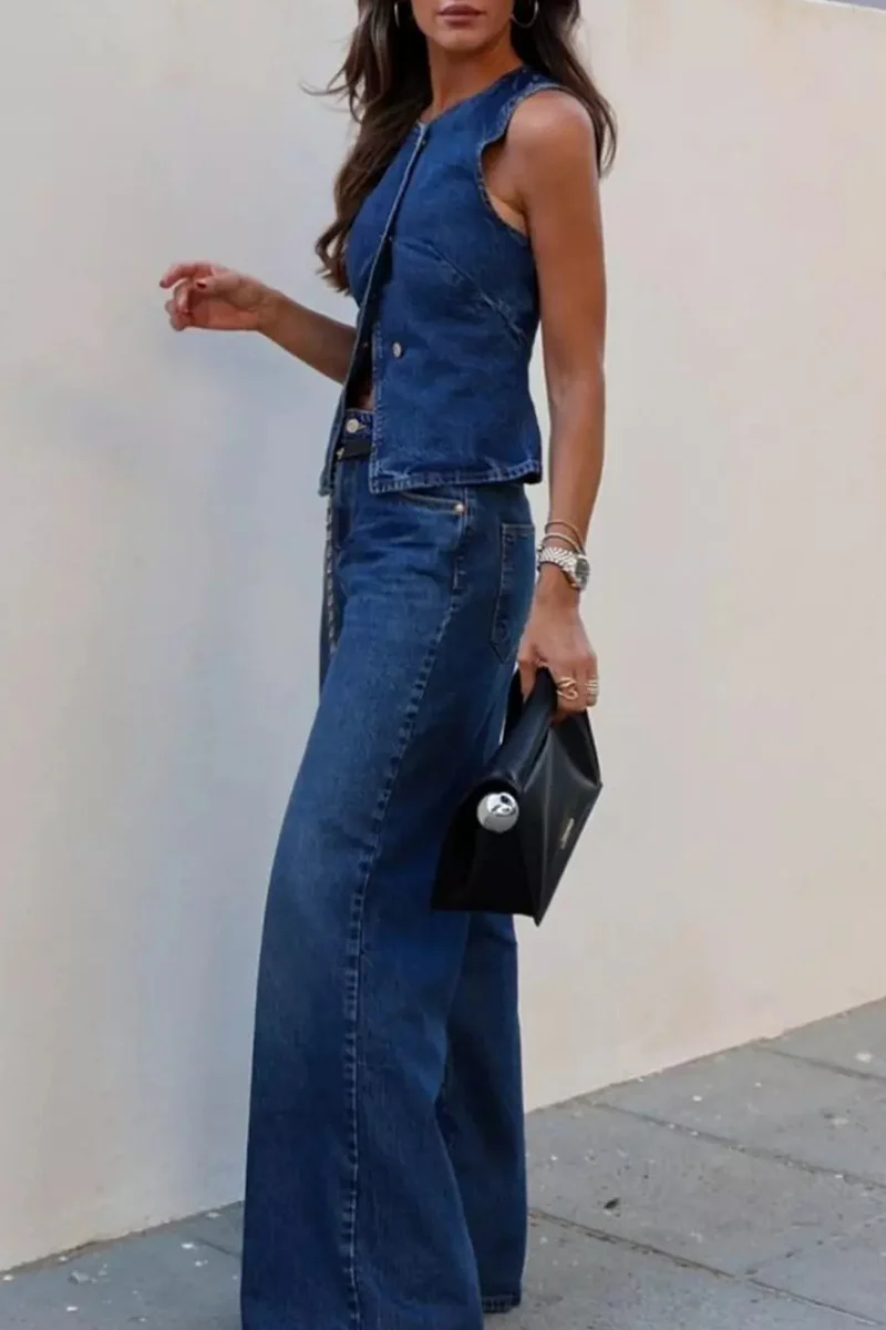 Casual Buttons O Neck Sleeveless Two Pieces - Panekey