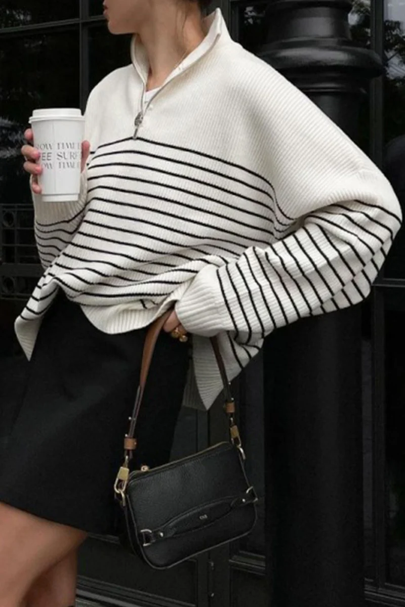 Casual Plaid Striped Contrast Turndown Collar Tops - Panekey