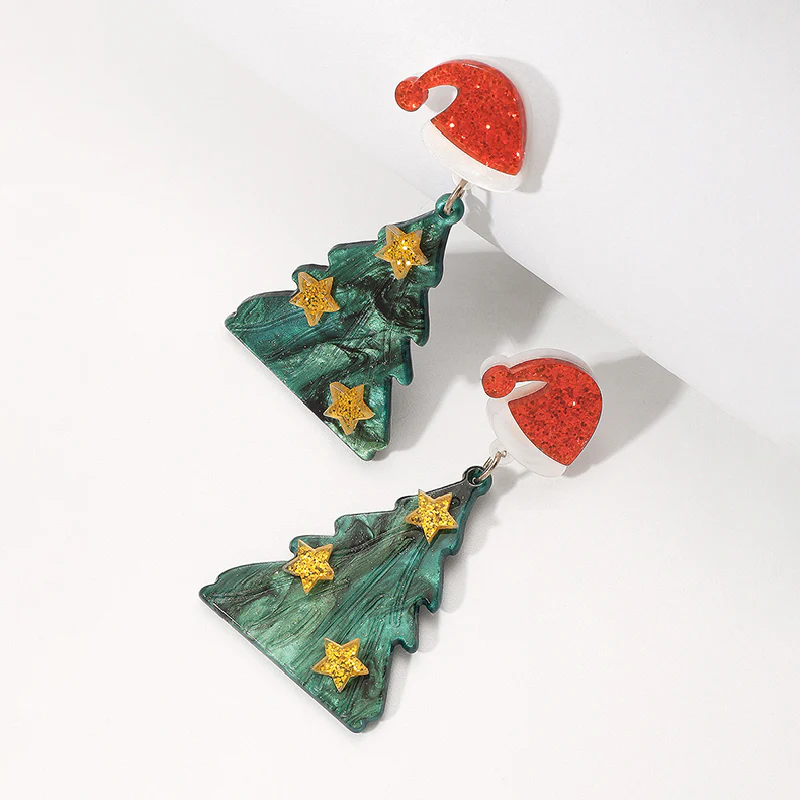 Casual Christmas Tree Patchwork Earrings - Panekey