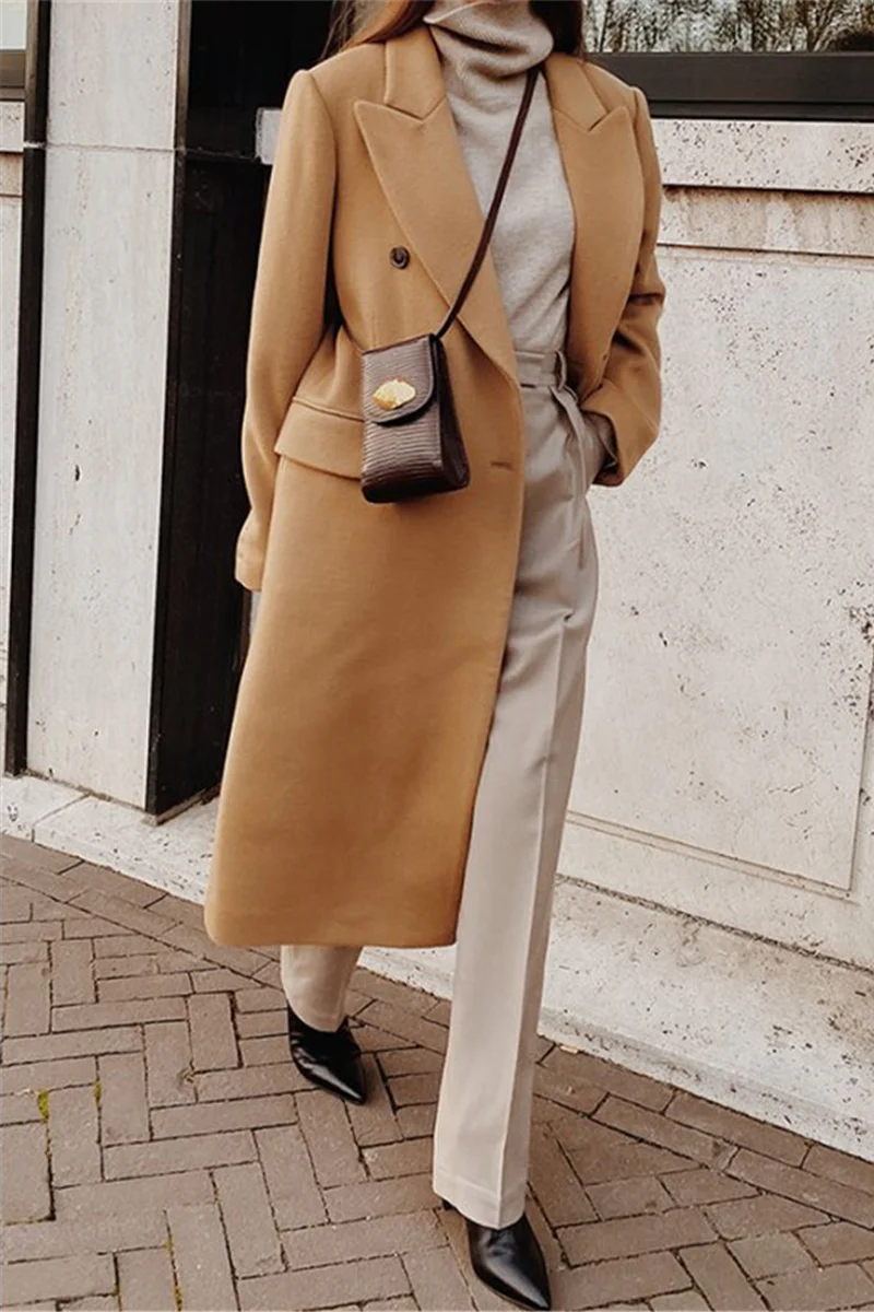 British Style Elegant Solid Buttons Turn-back Collar Outerwear - Panekey