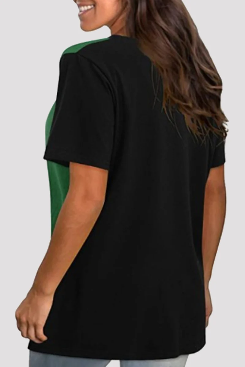 Casual Patchwork Leopard Contrast O Neck T-Shirts(4 Colors) - Panekey