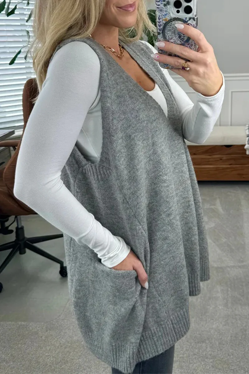 Casual Daily Pocket V Neck Sweaters(5 Colors) - Panekey