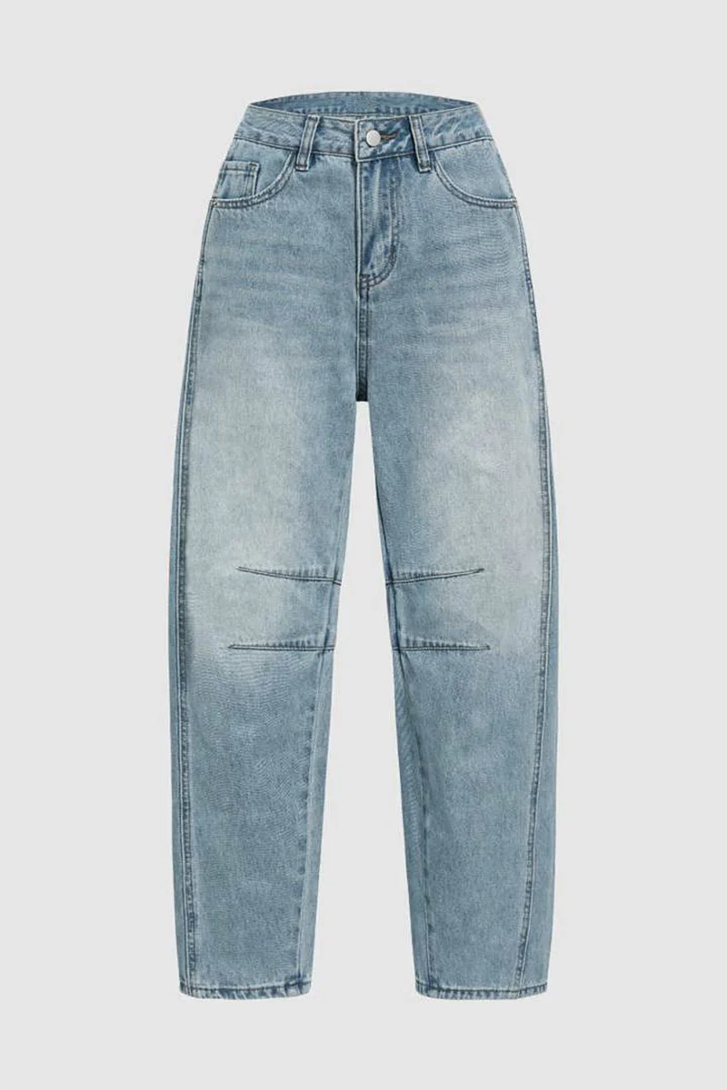 Casual Distressed Contrast Mid Waist Denim Jeans - Panekey