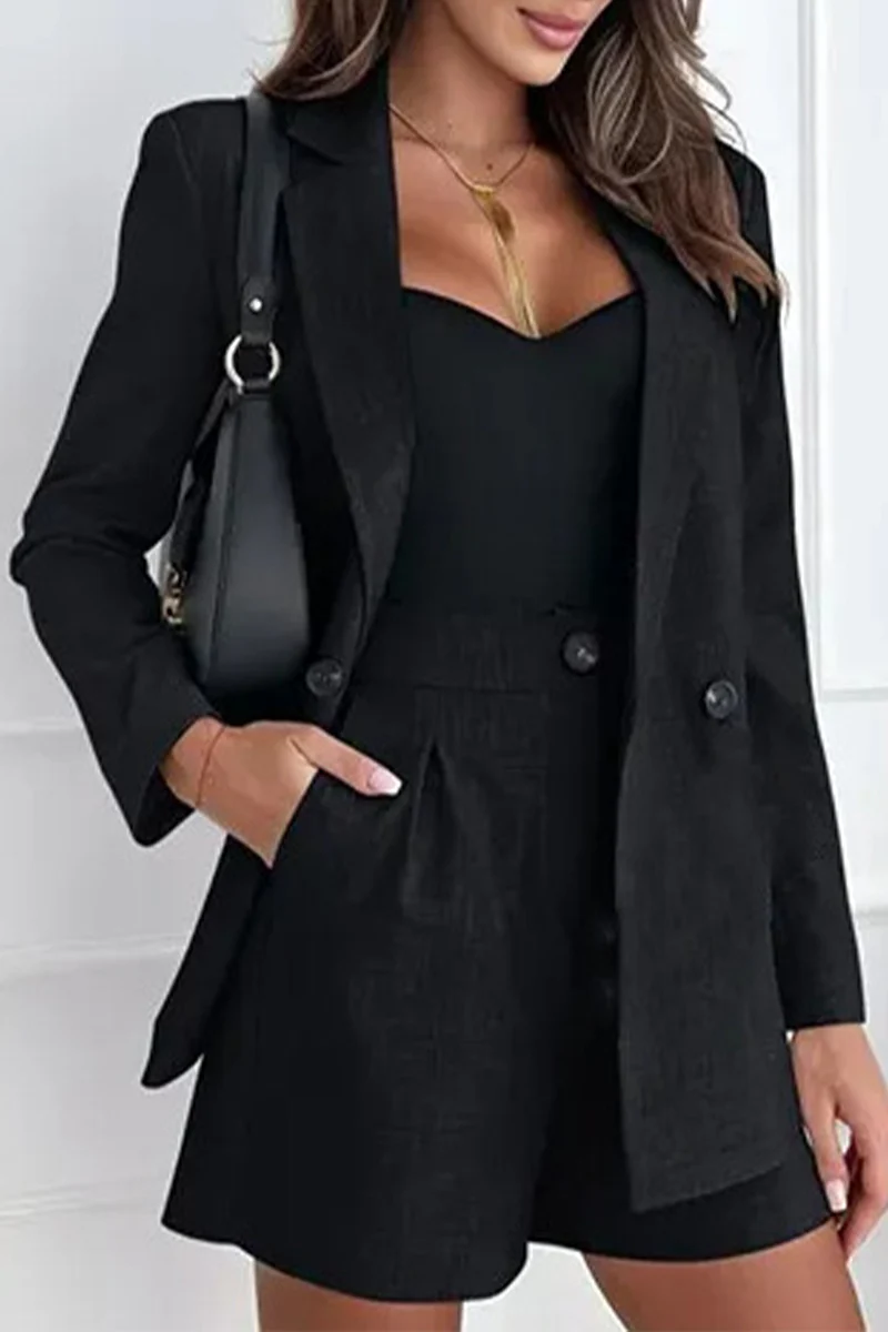 Casual British Style Solid Pocket Buttons Turn-back Collar Long Sleeve Two Pieces - Panekey