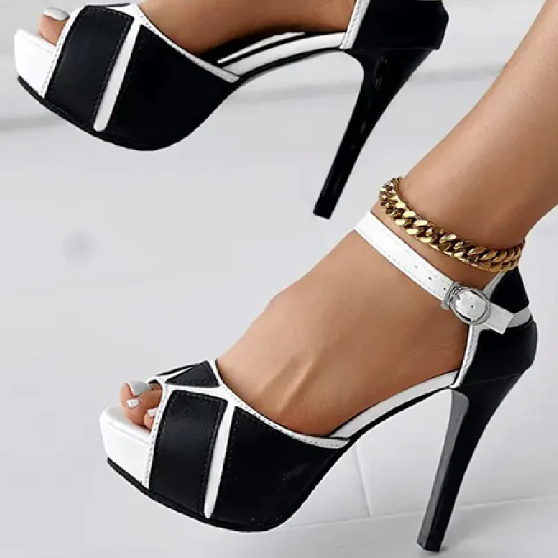 Casual Patchwork Contrast Fish Mouth Out Door Shoes (Heel Height 3.86in) - Panekey