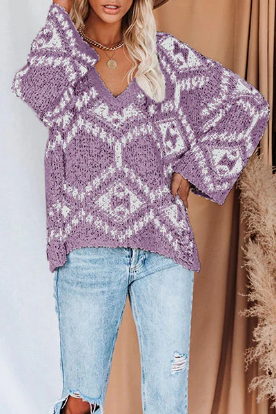 Casual Geometric Split Joint Contrast V Neck Tops(4 Colors) - Panekey