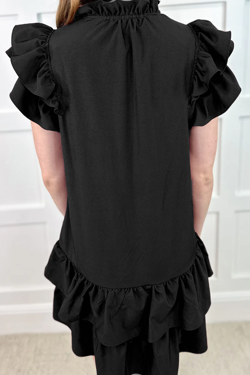 Casual Geometric Print Embroidered Sequins Pocket Ruffle V Neck Irregular Dresses - Panekey