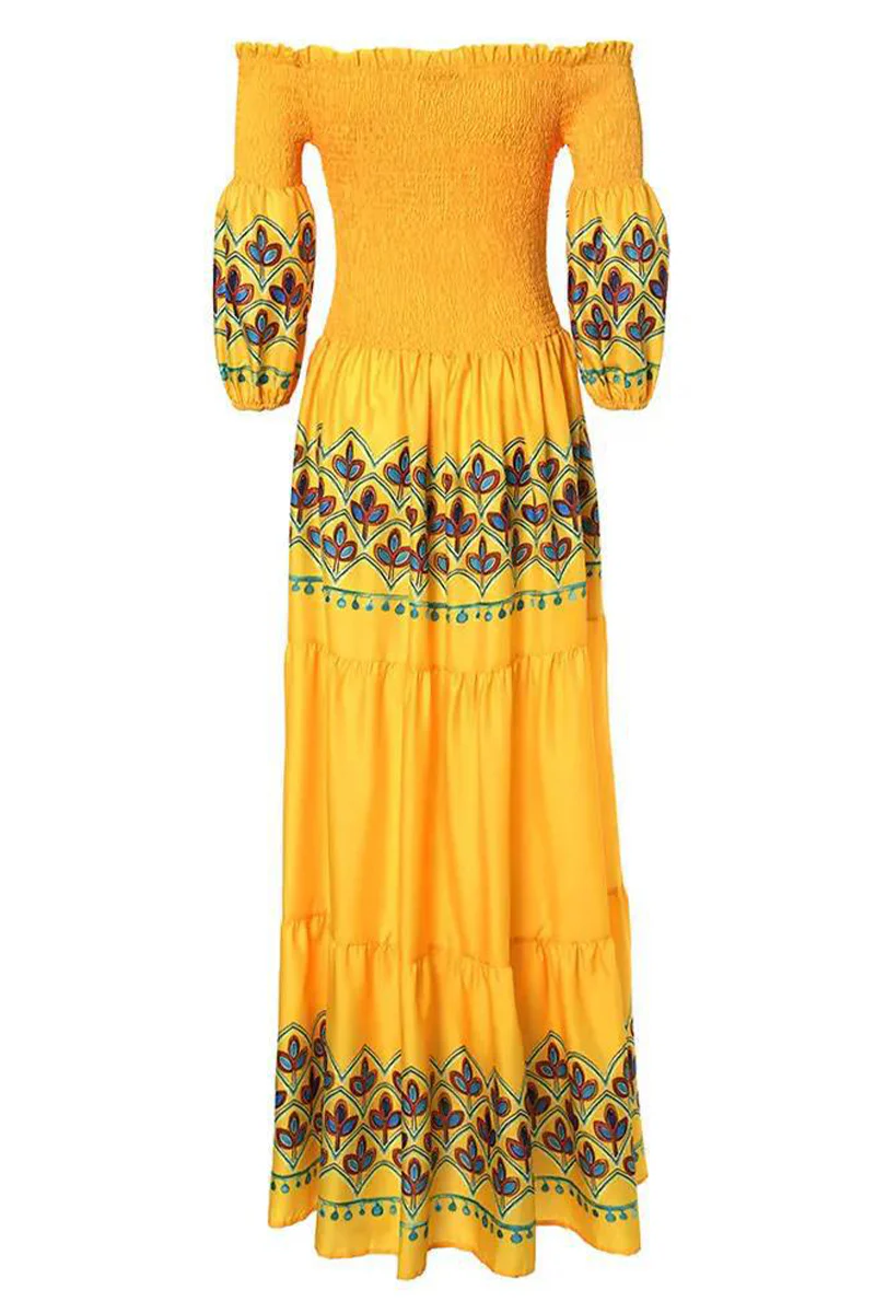 Bohemian Geometric Print Off the Shoulder Printed Dress Dresses - Panekey