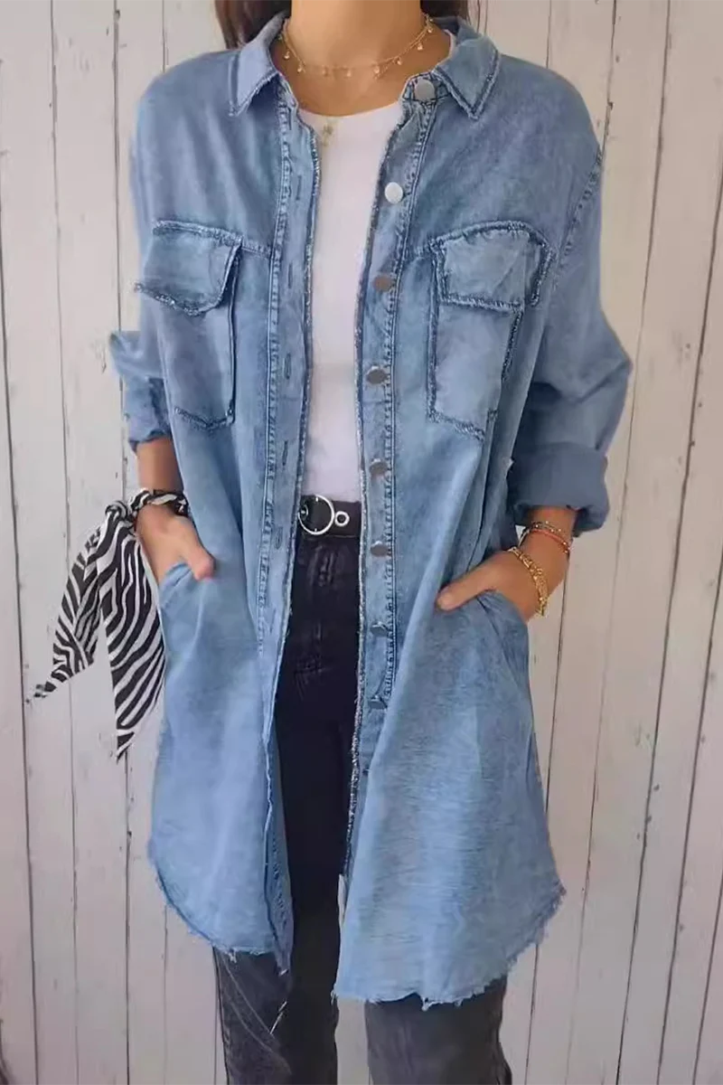 Casual Distressed Buttons Turndown Collar Blouses(4 Colors) - Panekey