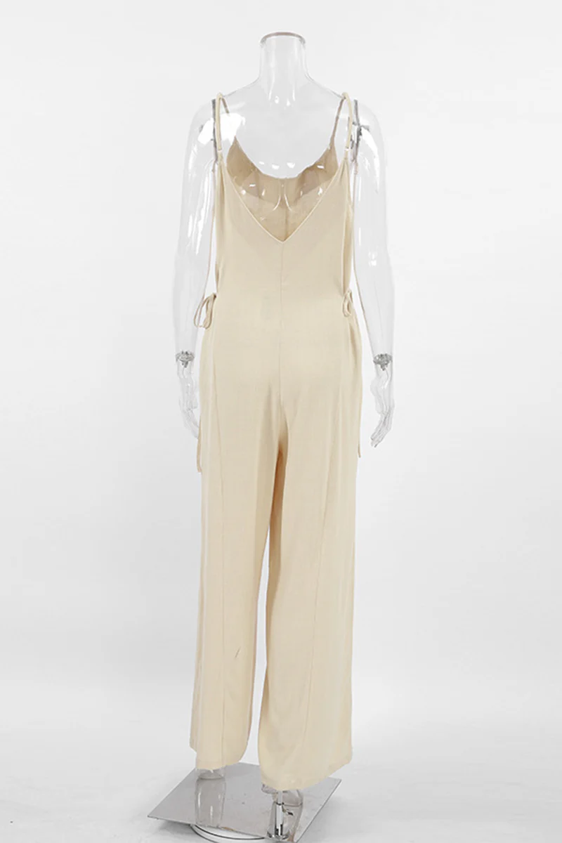 Casual Draw String V Neck Loose Jumpsuits - Panekey