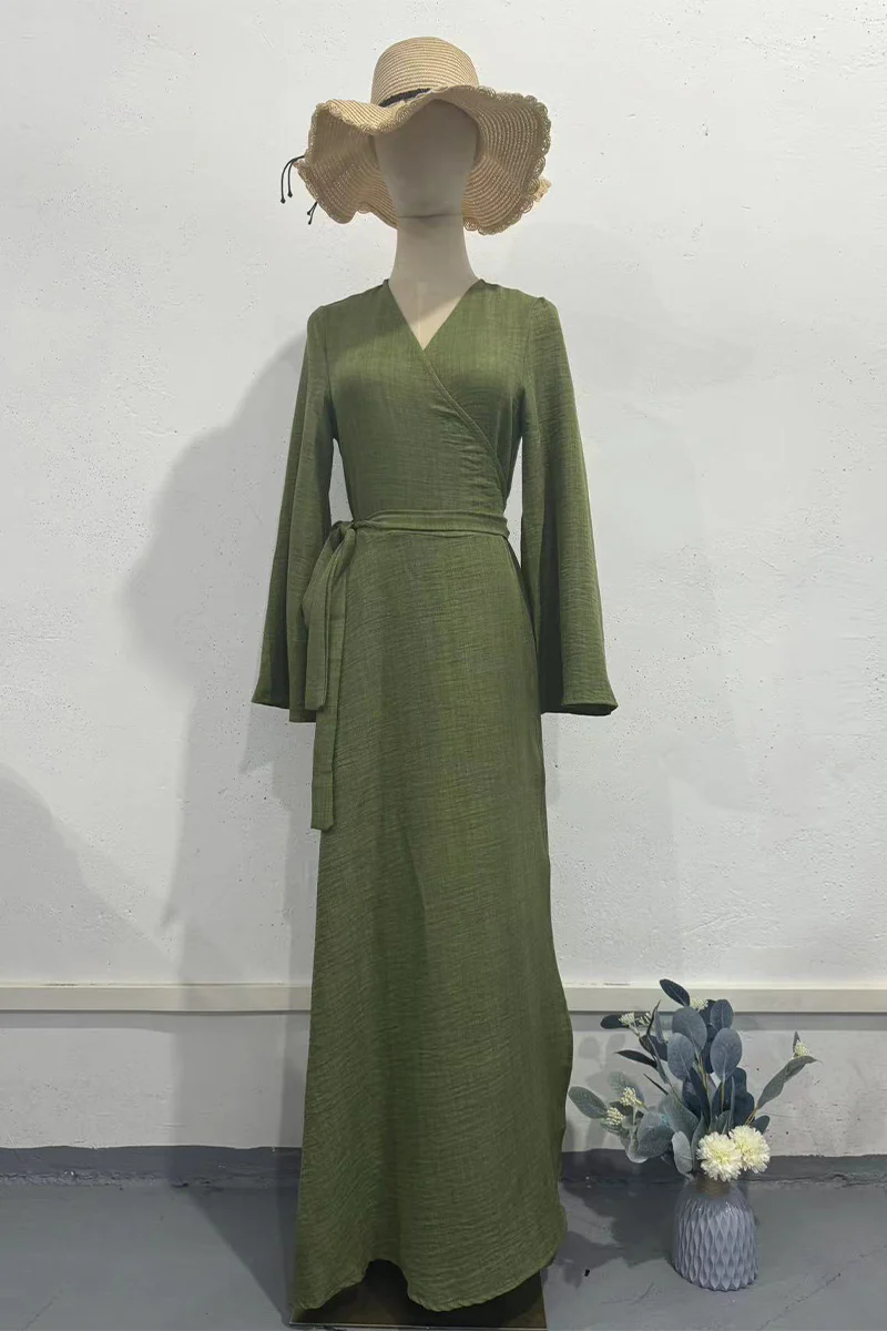 Casual Daily Solid Color Lace Up V Neck A Line Dresses - Panekey