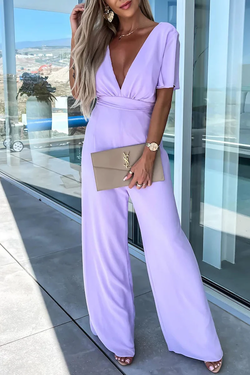 Casual Elegant Solid Solid Color V Neck Regular Jumpsuits(4 Colors) - Panekey
