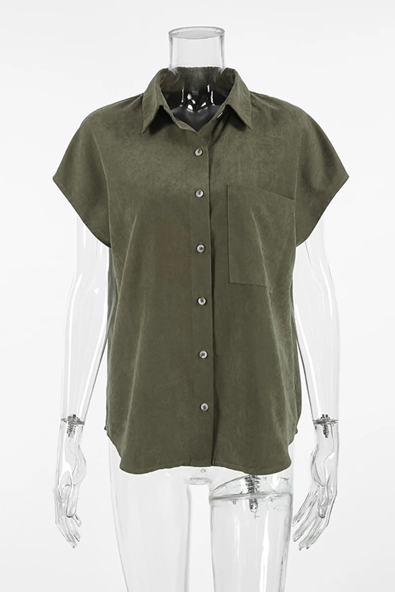Casual Buttons Turndown Collar Blouses - Panekey