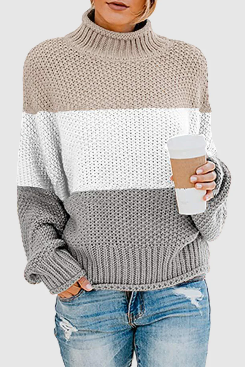 Casual Patchwork Contrast Turtleneck Sweaters(7 Colors) - Panekey
