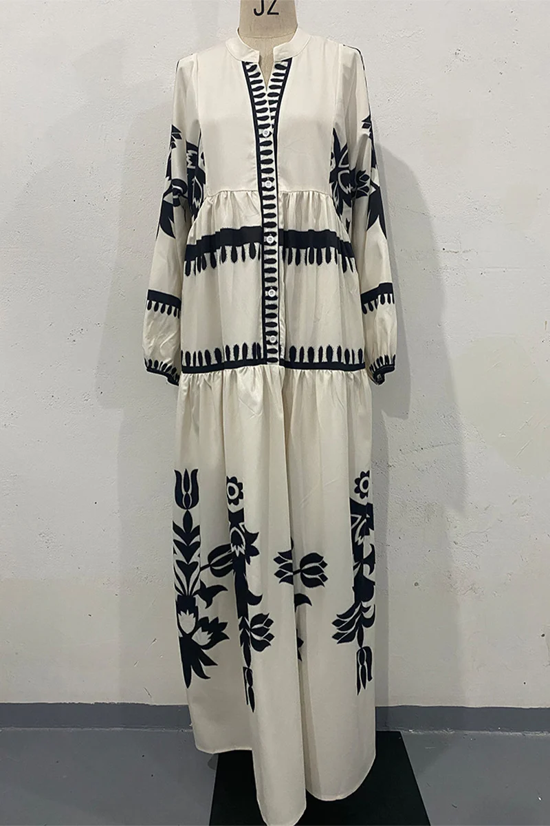 Casual Irregular Printed V Neck A Line Dresses - Panekey