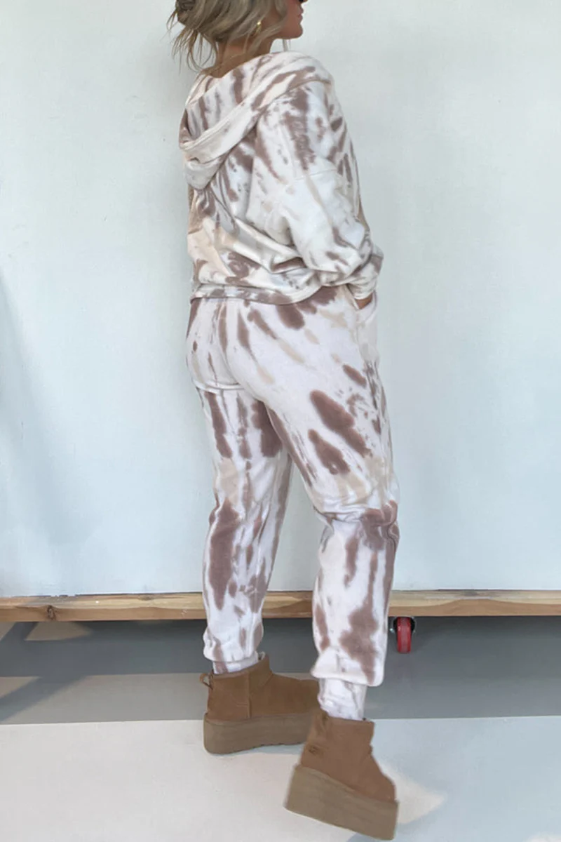 Casual Gradual Change Draw String Pocket Hooded Collar Long Sleeve Two Pieces - Panekey