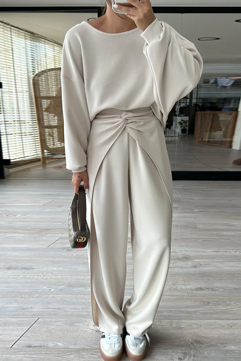 Casual Pocket Backless O Neck Long Sleeve Two Pieces(3 Colors) - Panekey