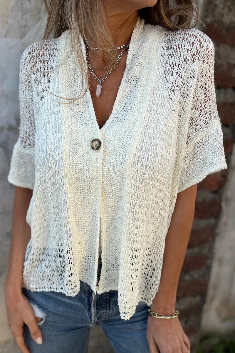 Casual Hollow Out Buttons V Neck Outerwear(6 Colors) - Panekey