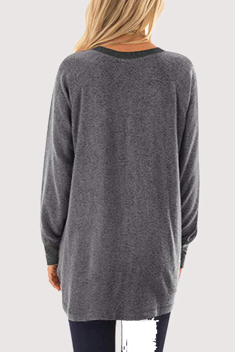 Casual Patchwork Pocket O Neck Tops - Panekey