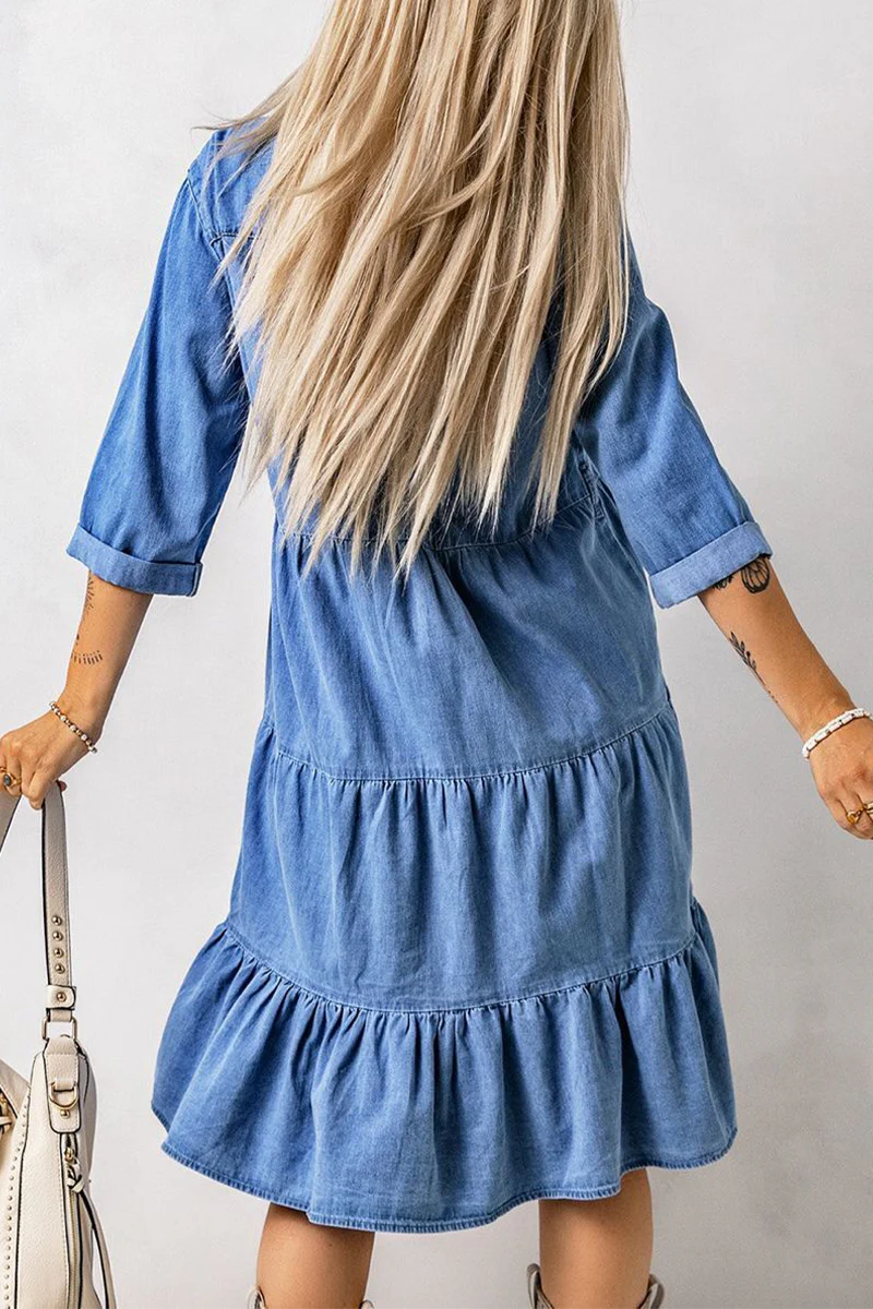 Casual Daily Pocket Buckle V Neck Princess Dresses - Panekey