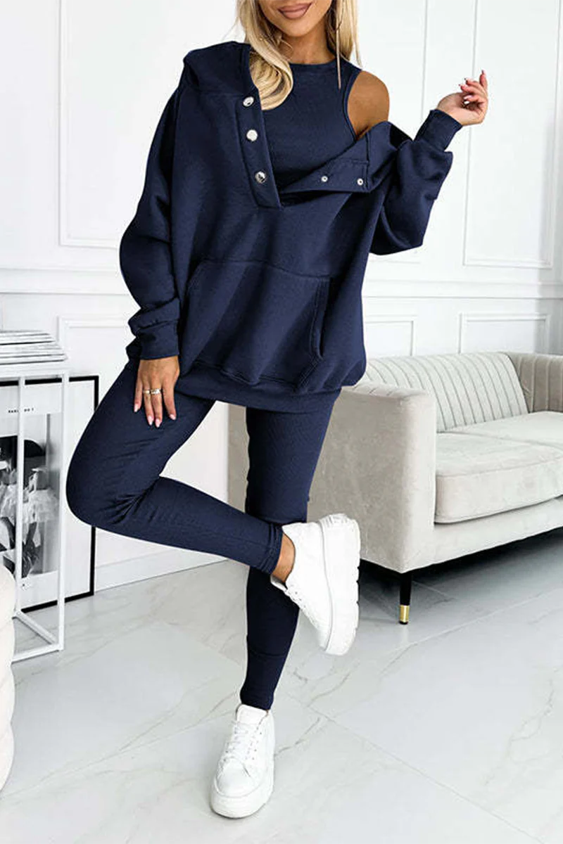 Casual Buttons Texture Hooded Long Sleeve Three Pieces(10 Colors) - Panekey