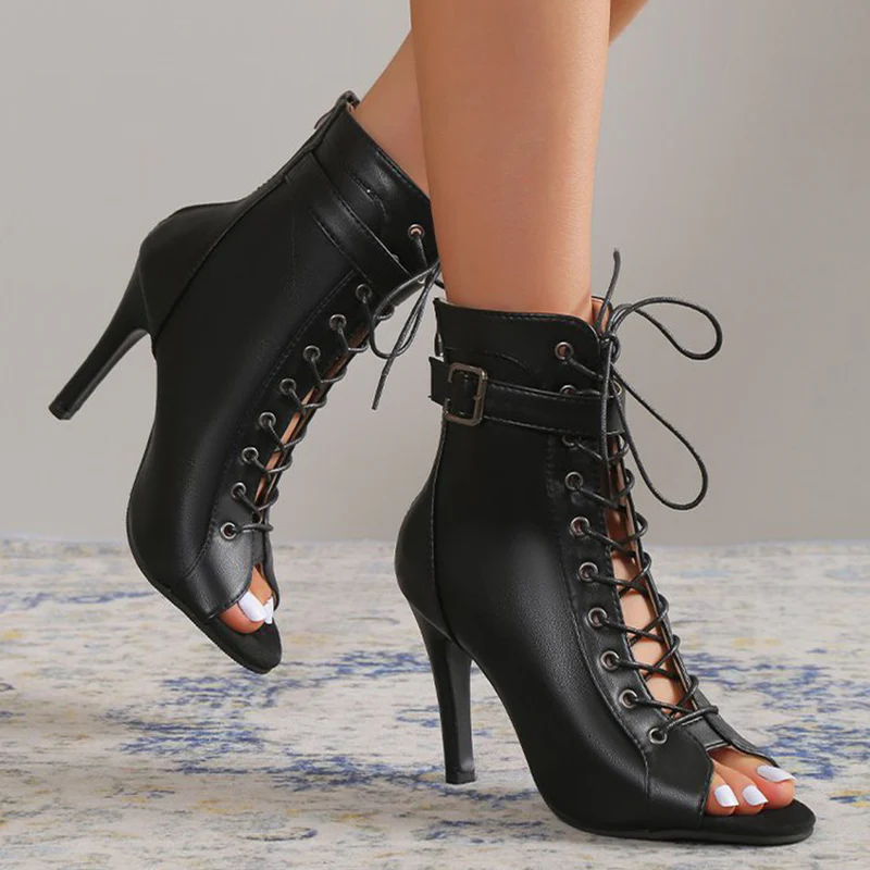 Casual Patchwork Frenulum Fish Mouth Out Door Shoes (Heel Height 3.74in) - Panekey